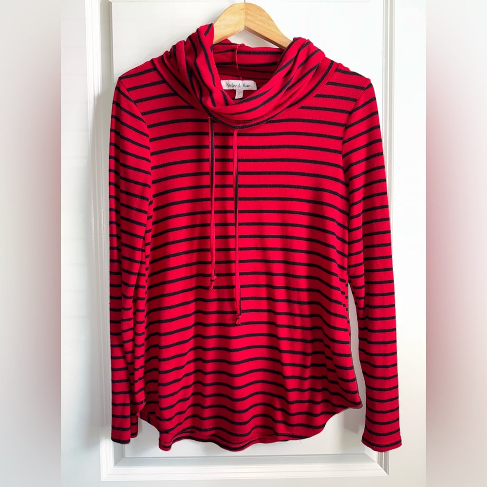 Harlow & Rose Red and Black Striped Cowl Neck Sweater Women’s Size Small EUC